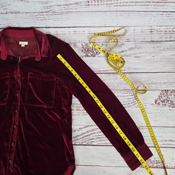 Anthropologie Pilcro Hadley Crushed Red Velvet Button Shirt XS Top Soft Warm NWT - Picture 13 of 14